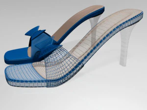 Square-toe faux-bow stiletto sandals 01 3D Model