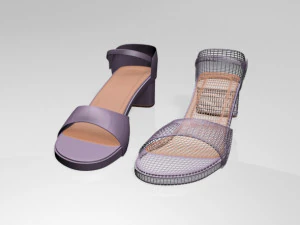 Round-toe block-heel sandals 01 3D Model