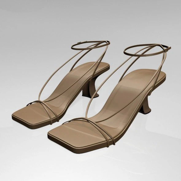 Square-toe block-heel ankle-strap sandals 01 3D Model .c4d .max .obj .3ds .fbx .stl .blend 