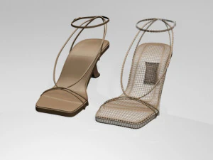Square-toe block-heel ankle-strap sandals 01 3D Model