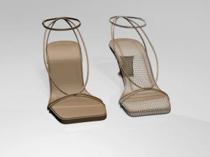 Square-toe block-heel ankle-strap sandals 01 3D Model