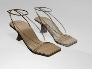 Square-toe block-heel ankle-strap sandals 01 3D Model