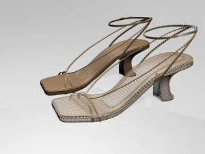 Square-toe block-heel ankle-strap sandals 01 3D Model