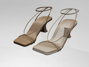 Square-toe block-heel ankle-strap sandals 01 3D Model
