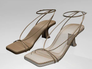 Square-toe block-heel ankle-strap sandals 01 3D Model