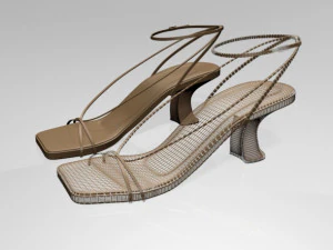 Square-toe block-heel ankle-strap sandals 01 3D Model
