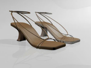 Square-toe block-heel ankle-strap sandals 01 3D Model
