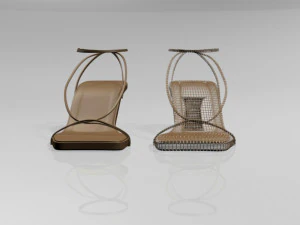 Square-toe block-heel ankle-strap sandals 01 3D Model