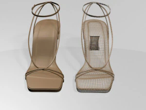 Square-toe block-heel ankle-strap sandals 01 3D Model