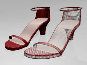 round-toe ankle-strap chunky-heel sandals 01 Model 3D