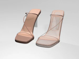 Square-toe chunky-heel slide sandals 01 3D Model