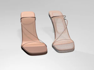 Square-toe chunky-heel slide sandals 01 3D Model