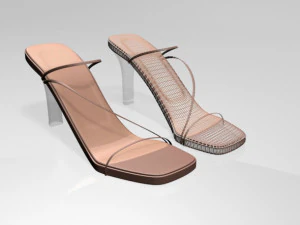 Square-toe chunky-heel slide sandals 01 3D Model