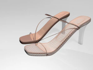 Square-toe chunky-heel slide sandals 01 3D Model