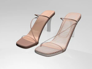 Square-toe chunky-heel slide sandals 01 3D Model