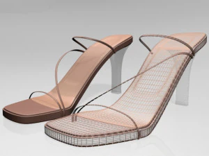 Square-toe chunky-heel slide sandals 01 3D Model