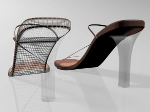 Square-toe chunky-heel slide sandals 01 3D Model
