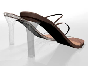 Square-toe chunky-heel slide sandals 01 3D Model