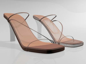 Square-toe chunky-heel slide sandals 01 3D Model