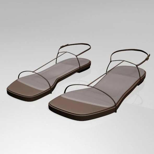 Square-toe t-strap flat sandals 01 3D Model .c4d .max .obj .3ds .fbx .stl .blend 