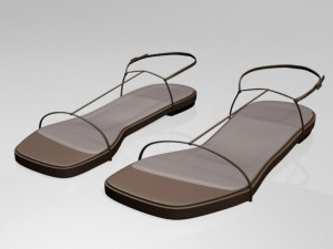 Square-toe t-strap flat sandals 01 3D Model