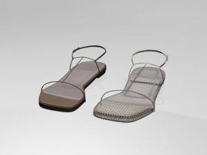 Square-toe t-strap flat sandals 01 3D Model