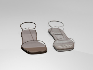 Square-toe t-strap flat sandals 01 3D-Modell