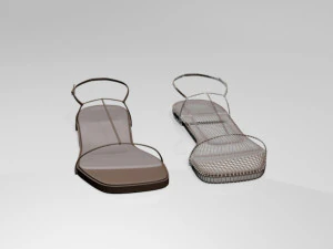 Square-toe t-strap flat sandals 01 3D Model