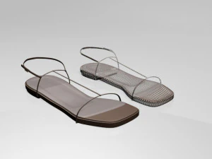 Square-toe t-strap flat sandals 01 3D Model