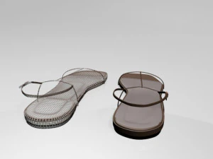 Square-toe t-strap flat sandals 01 3D Model