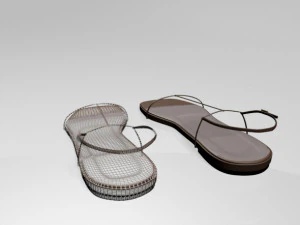 Square-toe t-strap flat sandals 01 3D Model