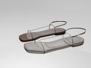 Square-toe t-strap flat sandals 01 3D Model