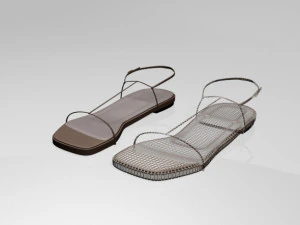Square-toe t-strap flat sandals 01 3D Model