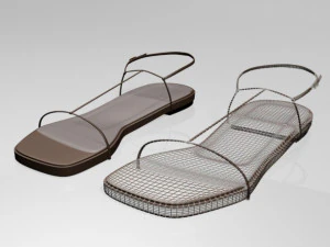 Square-toe t-strap flat sandals 01 3D Model