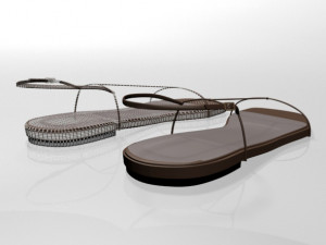 Square-toe t-strap flat sandals 01 3D-Modell