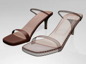 Square-toe high-heel strappy sandals 02 3D Model