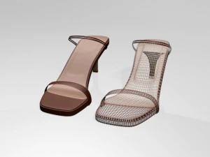 Square-toe high-heel strappy sandals 02 3D Model