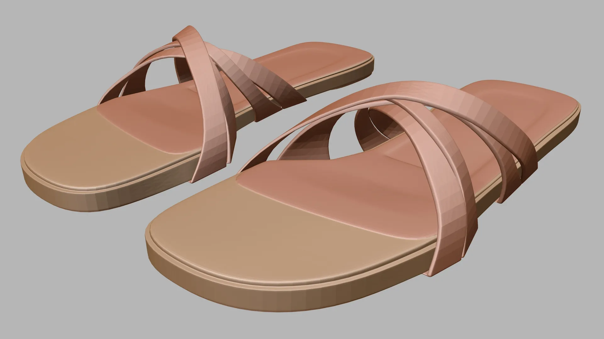 Round-Toe Quad-Straps Slide Sandals 02 3D Model .c4d .max .obj .3ds .fbx .stl .blend 