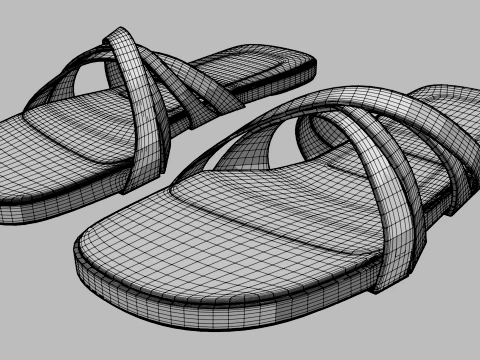 Round-Toe Quad-Straps Slide Sandals 02 3D Model
