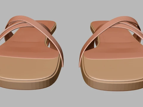 Round-Toe Quad-Straps Slide Sandals 02 3D Model