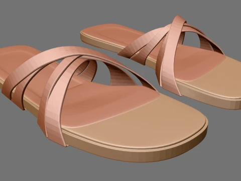 Round-Toe Quad-Straps Slide Sandals 02 3D Model