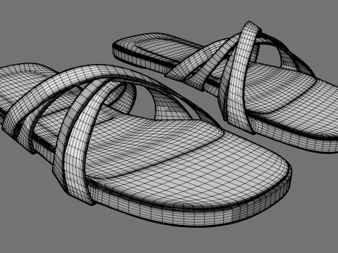 Round-Toe Quad-Straps Slide Sandals 02 3D Model