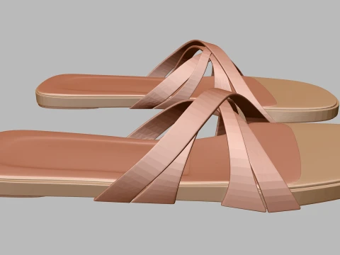 Round-Toe Quad-Straps Slide Sandals 02 3D Model