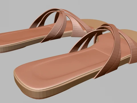 Round-Toe Quad-Straps Slide Sandals 02 3D Model