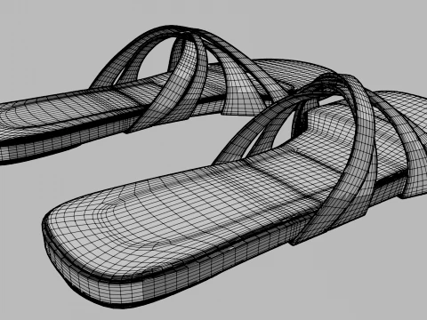 Round-Toe Quad-Straps Slide Sandals 02 3D Model