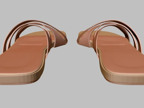 Round-Toe Quad-Straps Slide Sandals 02 3D Model