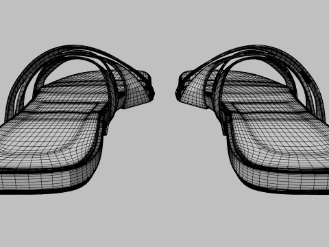 Round-Toe Quad-Straps Slide Sandals 02 3D Model