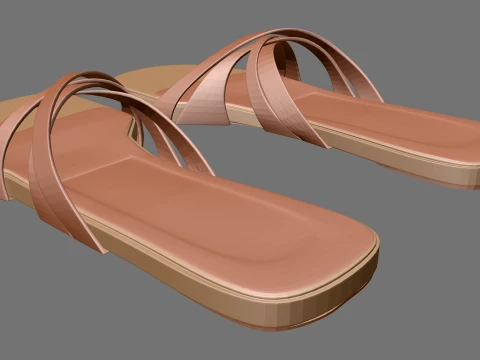 Round-Toe Quad-Straps Slide Sandals 02 3D Model