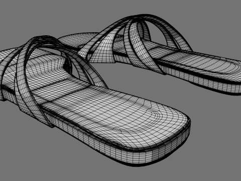 Round-Toe Quad-Straps Slide Sandals 02 3D Model