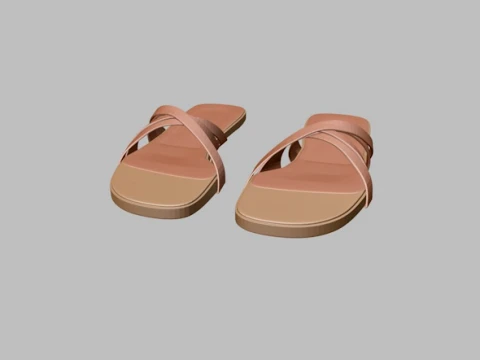 Round-Toe Quad-Straps Slide Sandals 02 3D Model